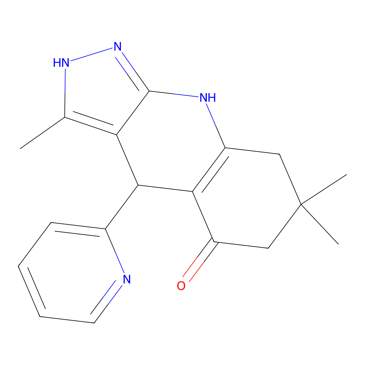 3,7,7-Trimethyl-4-(pyridin-2-yl)-2,4,6,7,8,9-hexahydro-5H-pyrazolo[3,4-b]quinolin-5-one molecular structure, CAS 748145-12-2