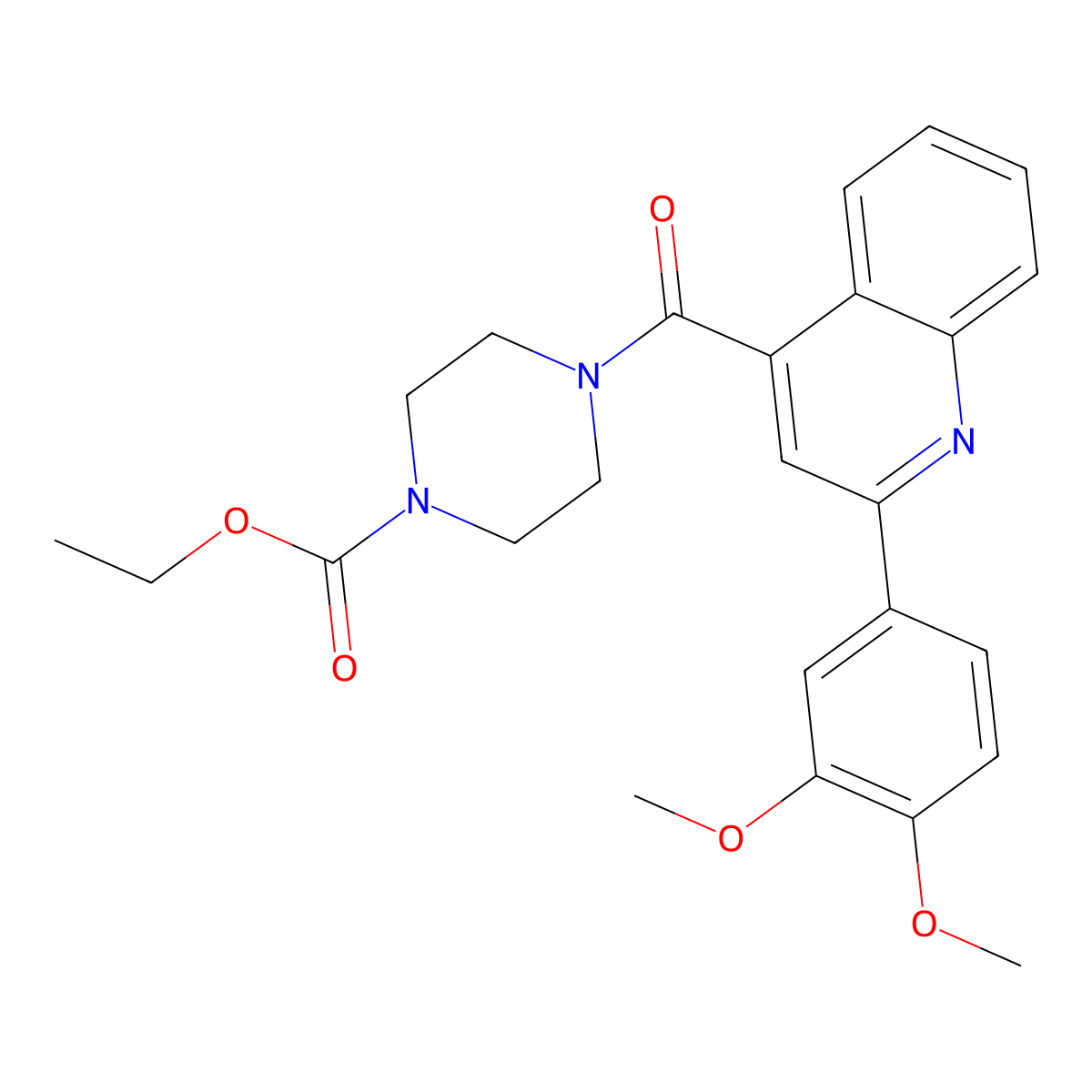 Ethyl 4-[2-(3,4-dimethoxyphenyl)quinoline-4-carbonyl]piperazine-1-carboxylate molecular structure, CAS 748145-64-4