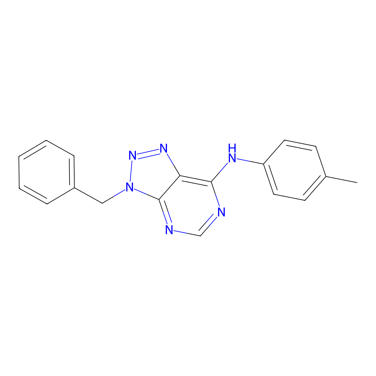 3-benzyl-N-(4-methylphenyl)-3H-[1,2,3]triazolo[4,5-d]pyrimidin-7-amine molecular structure, CAS 74847-62-4