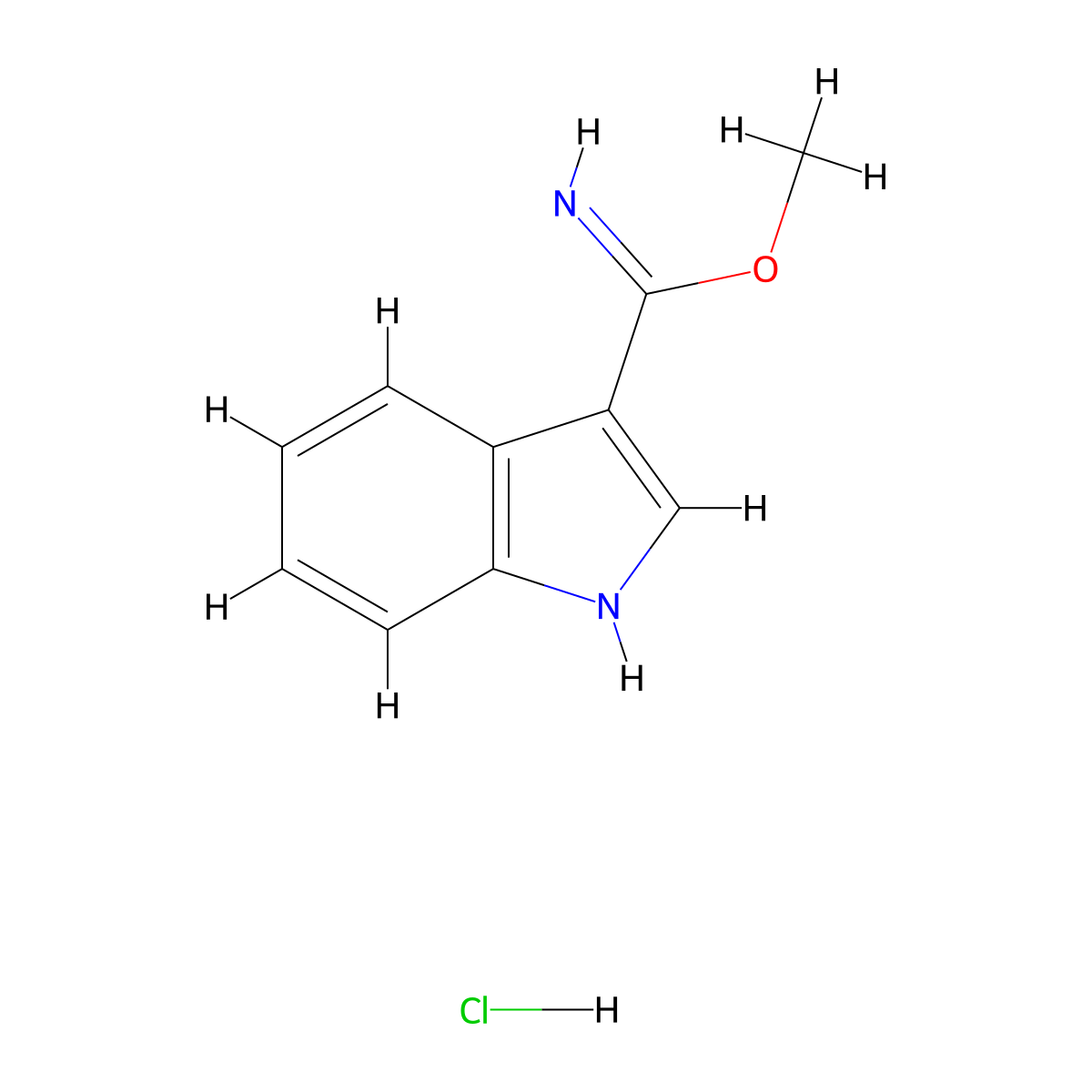 Methyl 1H-indole-3-carboximidoate hydrochloride molecular structure, CAS 74862-25-2