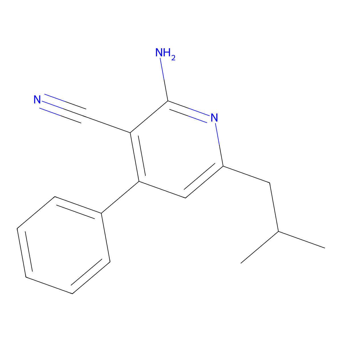 2-Amino-6-(2-methylpropyl)-4-phenylpyridine-3-carbonitrile molecular structure, CAS 74873-32-8