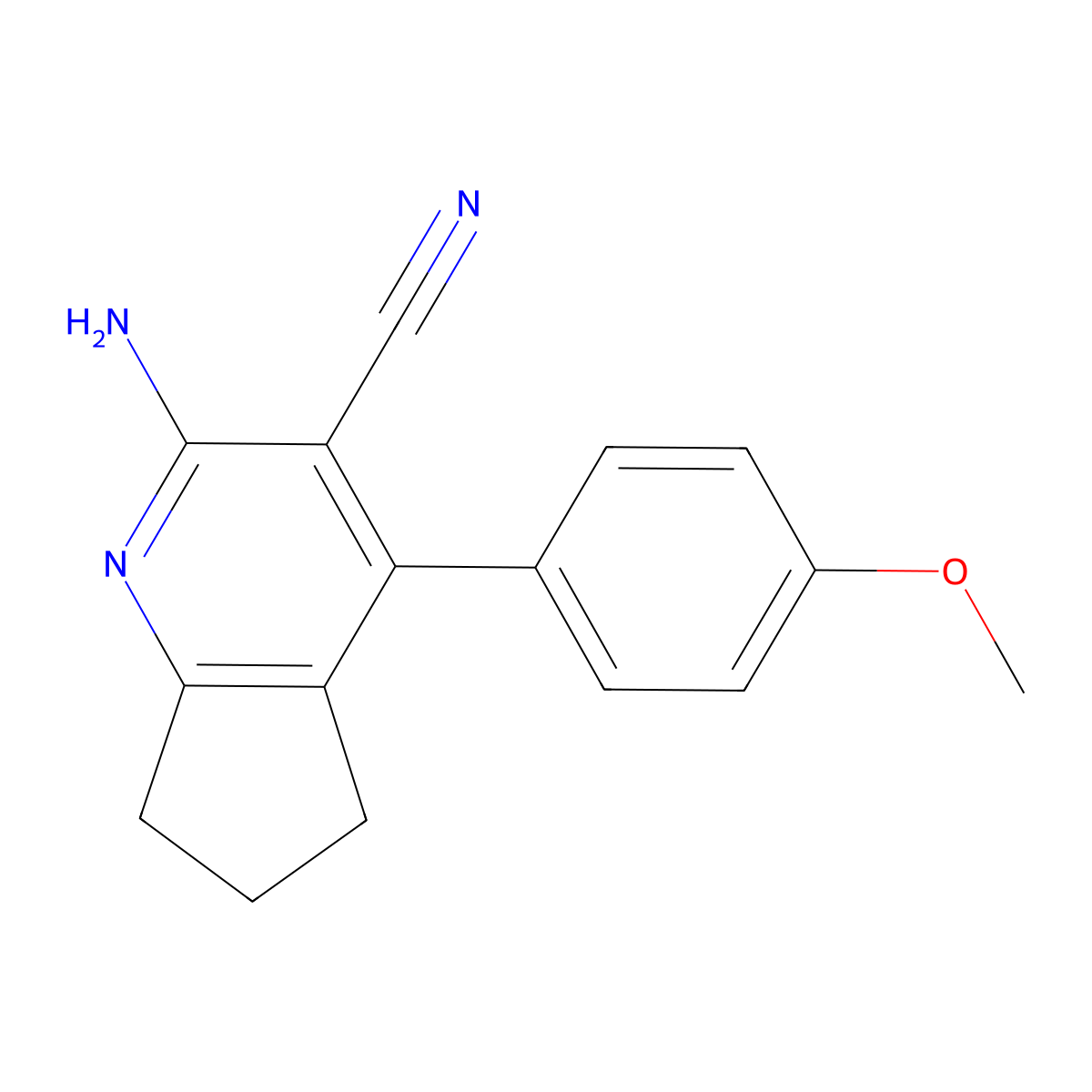 2-amino-4-(4-methoxyphenyl)-6,7-dihydro-5H-cyclopenta[b]pyridine-3-carbonitrile molecular structure, CAS 74873-45-3