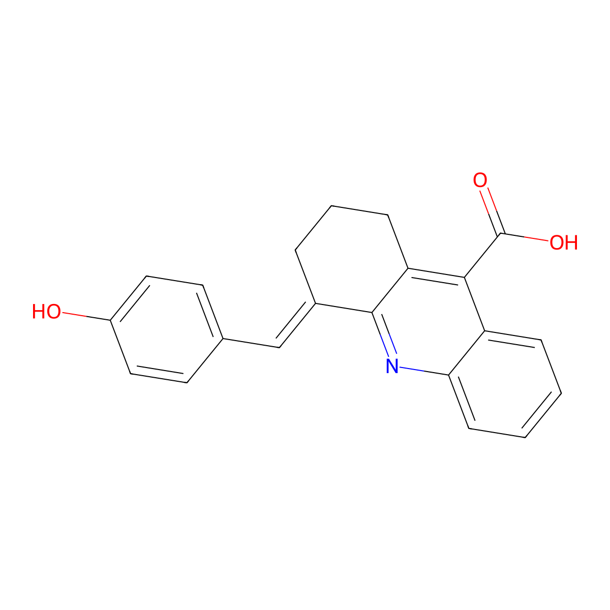4-[(4-hydroxyphenyl)methylidene]-2,3-dihydro-1H-acridine-9-carboxylic acid molecular structure, CAS 748777-73-3