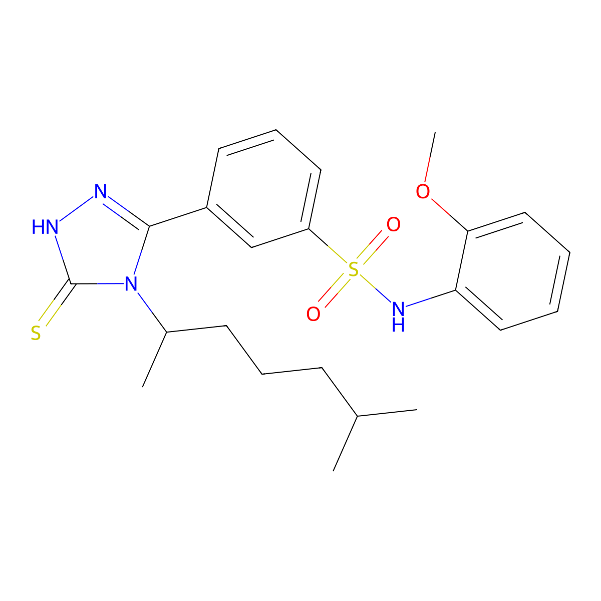 N-(2-methoxyphenyl)-3-[4-(6-methylheptan-2-yl)-5-sulfanyl-4H-1,2,4-triazol-3-yl]benzene-1-sulfonamide molecular structure, CAS 748777-76-6