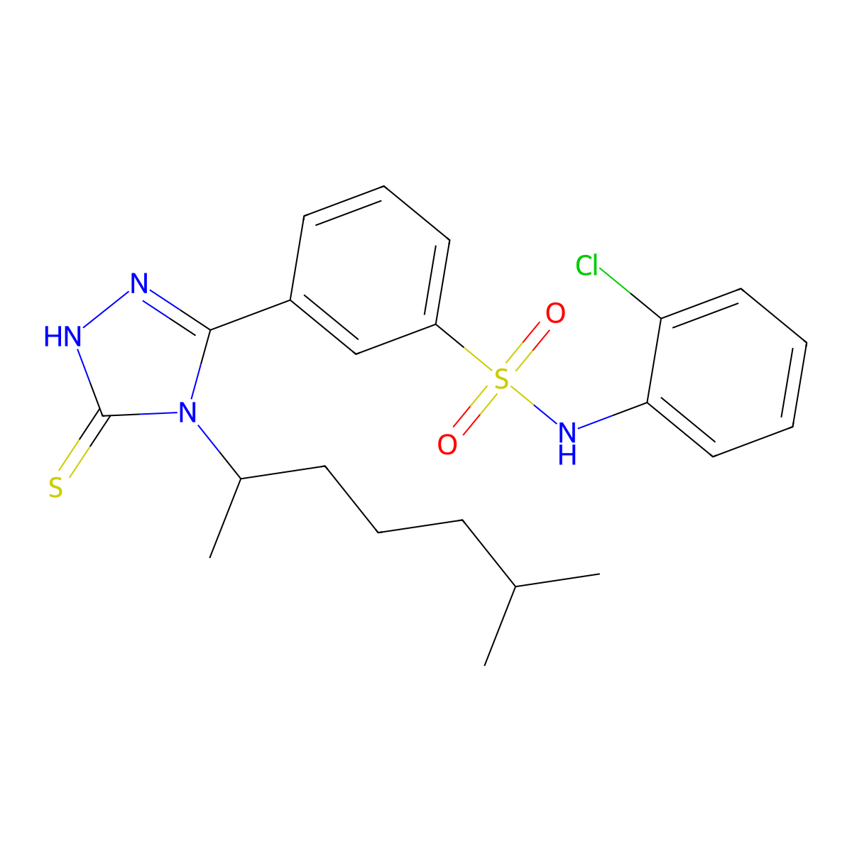 N-(2-chlorophenyl)-3-[4-(6-methylheptan-2-yl)-5-sulfanyl-4H-1,2,4-triazol-3-yl]benzene-1-sulfonamide molecular structure, CAS 748777-78-8