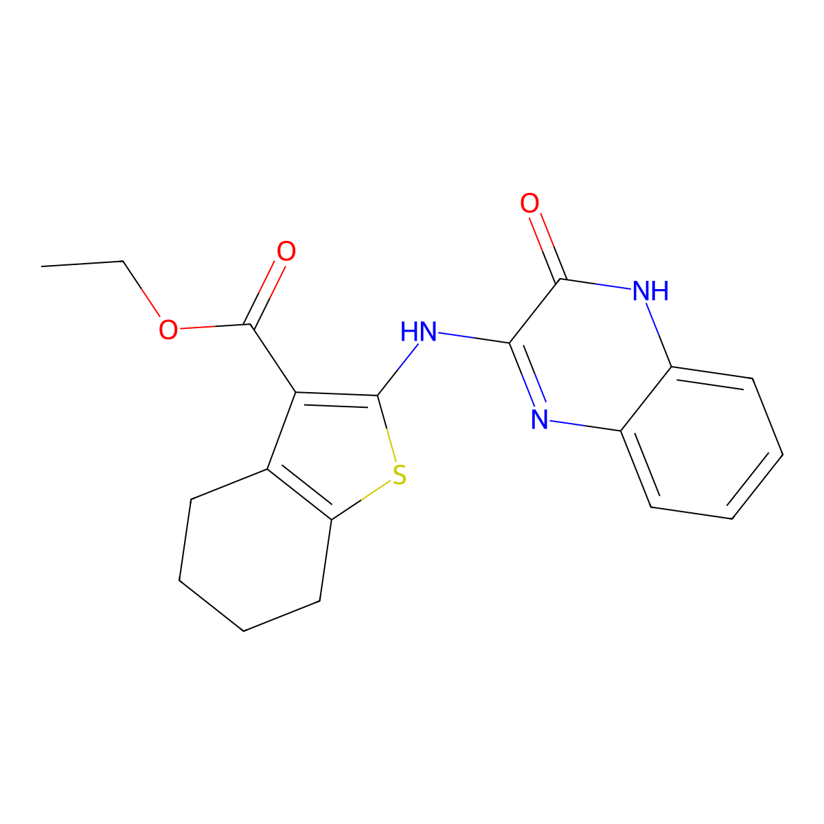 Ethyl 2-[(3-oxo-3,4-dihydroquinoxalin-2-yl)amino]-4,5,6,7-tetrahydro-1-benzothiophene-3-carboxylate molecular structure, CAS 748778-84-9