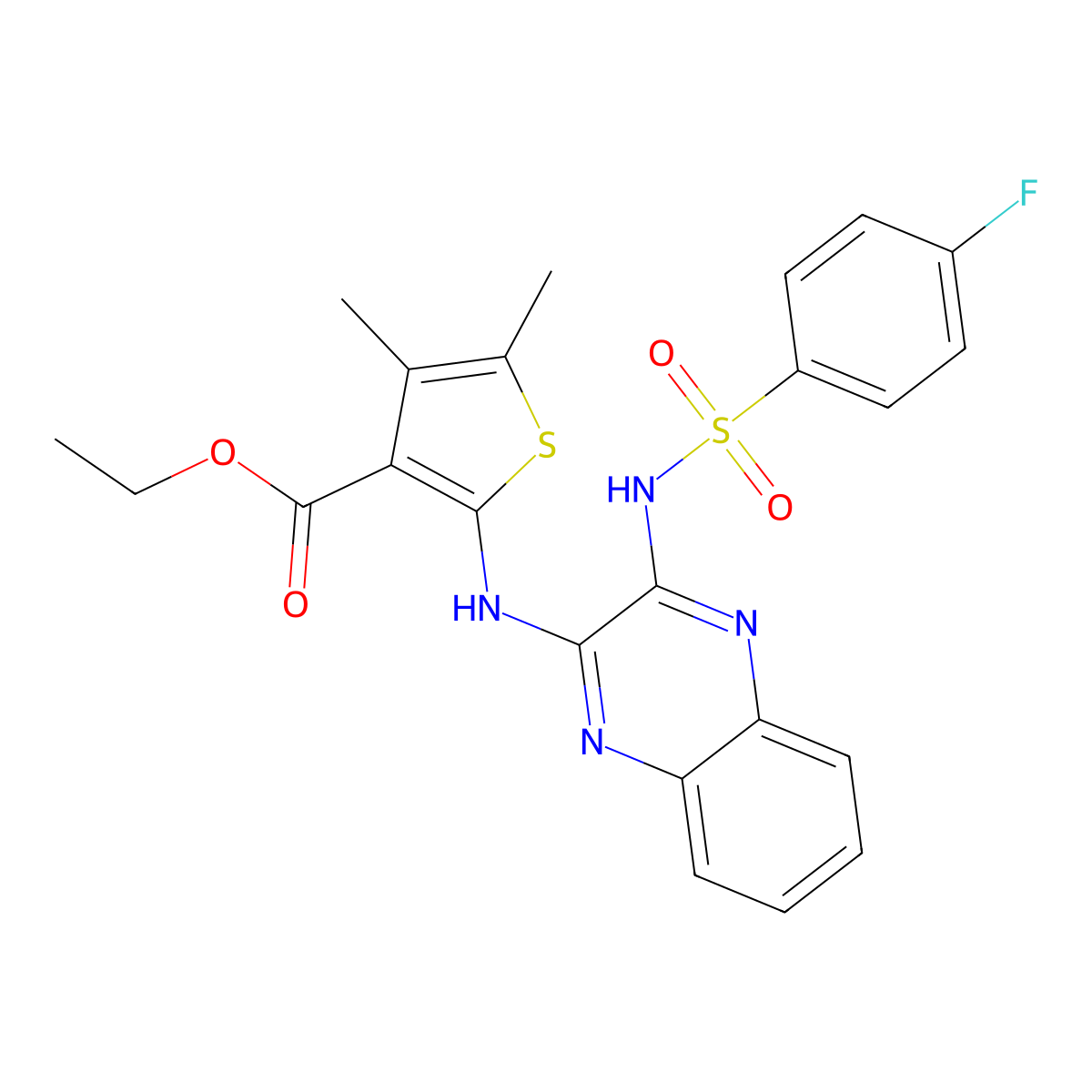 Ethyl 2-[(3-{[(4-fluorophenyl)sulfonyl]amino}quinoxalin-2-yl)amino]-4,5-dimethylthiophene-3-carboxylate molecular structure, CAS 748779-04-6