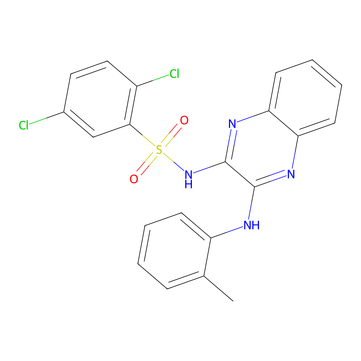2,5-dichloro-N-{3-[(2-methylphenyl)amino]quinoxalin-2-yl}benzene-1-sulfonamide molecular structure, CAS 748779-05-7