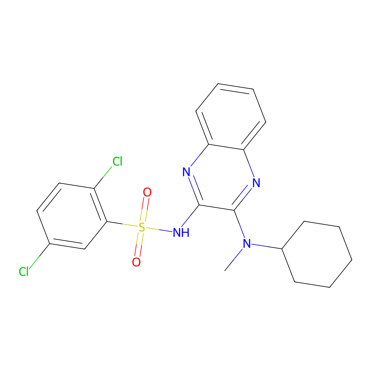 2,5-dichloro-N-{3-[cyclohexyl(methyl)amino]quinoxalin-2-yl}benzene-1-sulfonamide molecular structure, CAS 748779-07-9