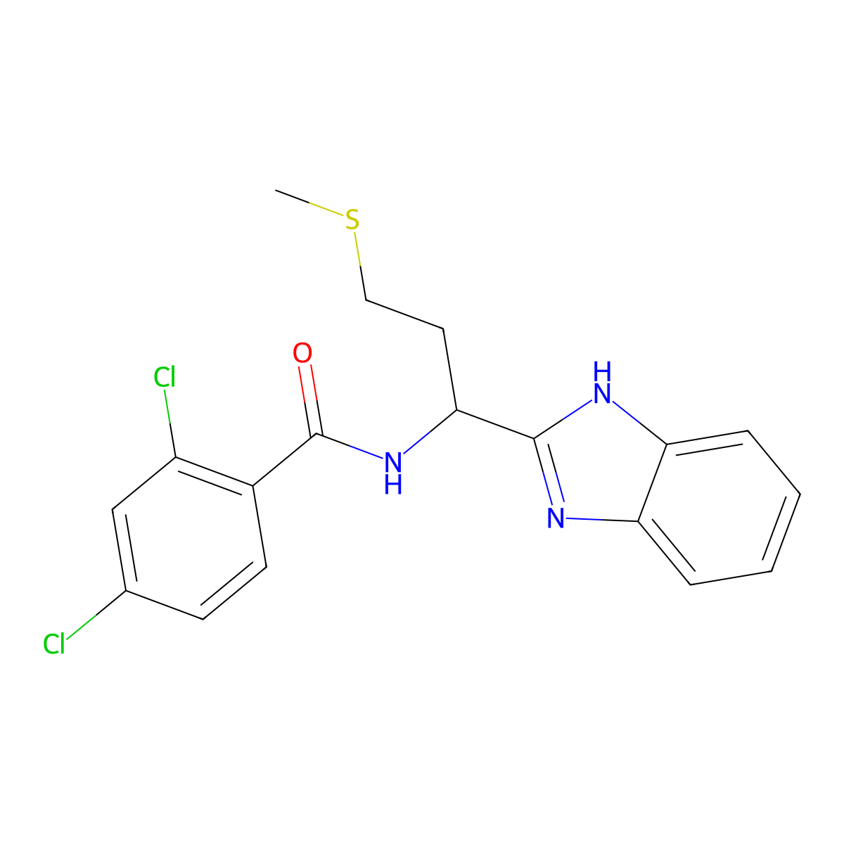 N-[1-(1H-benzimidazol-2-yl)-3-(methylsulfanyl)propyl]-2,4-dichlorobenzamide molecular structure, CAS 748779-11-5