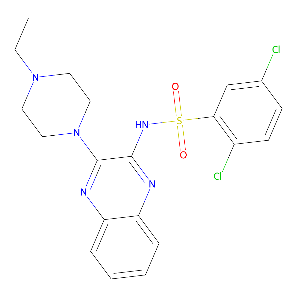 2,5-dichloro-N-[3-(4-ethylpiperazin-1-yl)quinoxalin-2-yl]benzene-1-sulfonamide molecular structure, CAS 748779-15-9