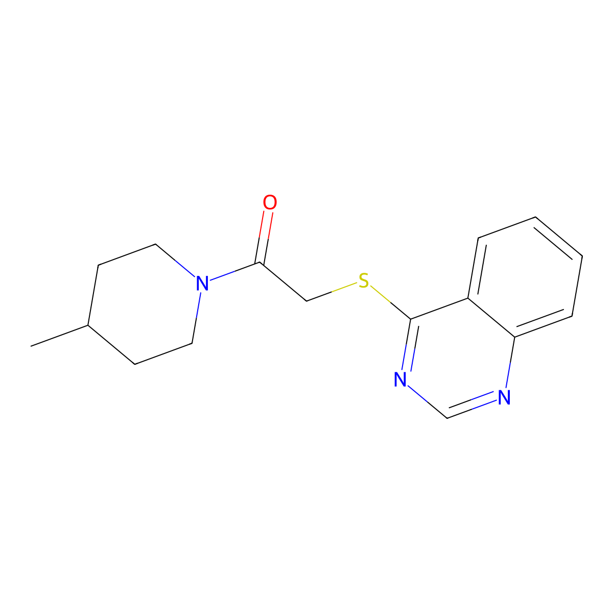 1-(4-Methylpiperidin-1-yl)-2-quinazolin-4-ylsulfanylethanone molecular structure, CAS 748783-72-4