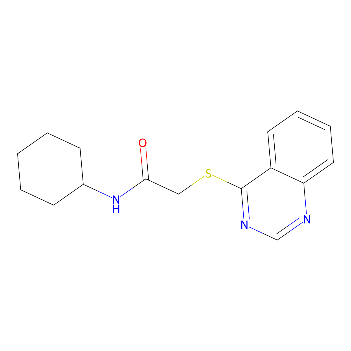 N-cyclohexyl-2-(quinazolin-4-ylthio)acetamide molecular structure, CAS 748784-27-2