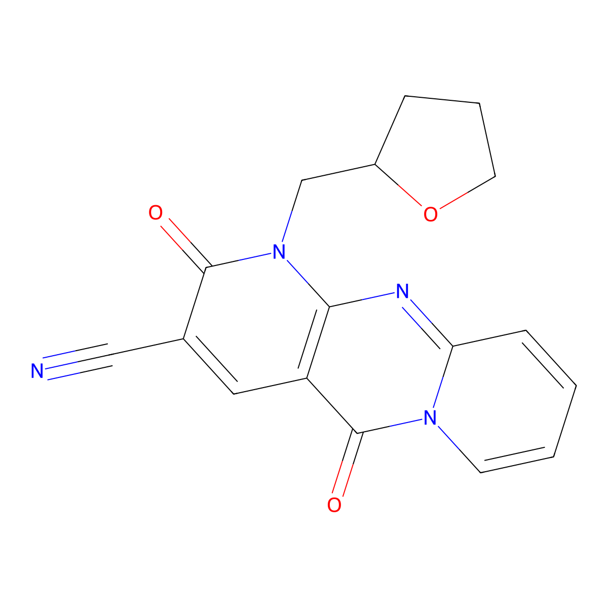 2H-Dipyrido[1,2-a:2',3'-d]pyrimidine-3-carbonitrile, 1,5-dihydro-2,5-dioxo-1-[(tetrahydro-2-furanyl)methyl]- molecular structure, CAS 748785-27-5
