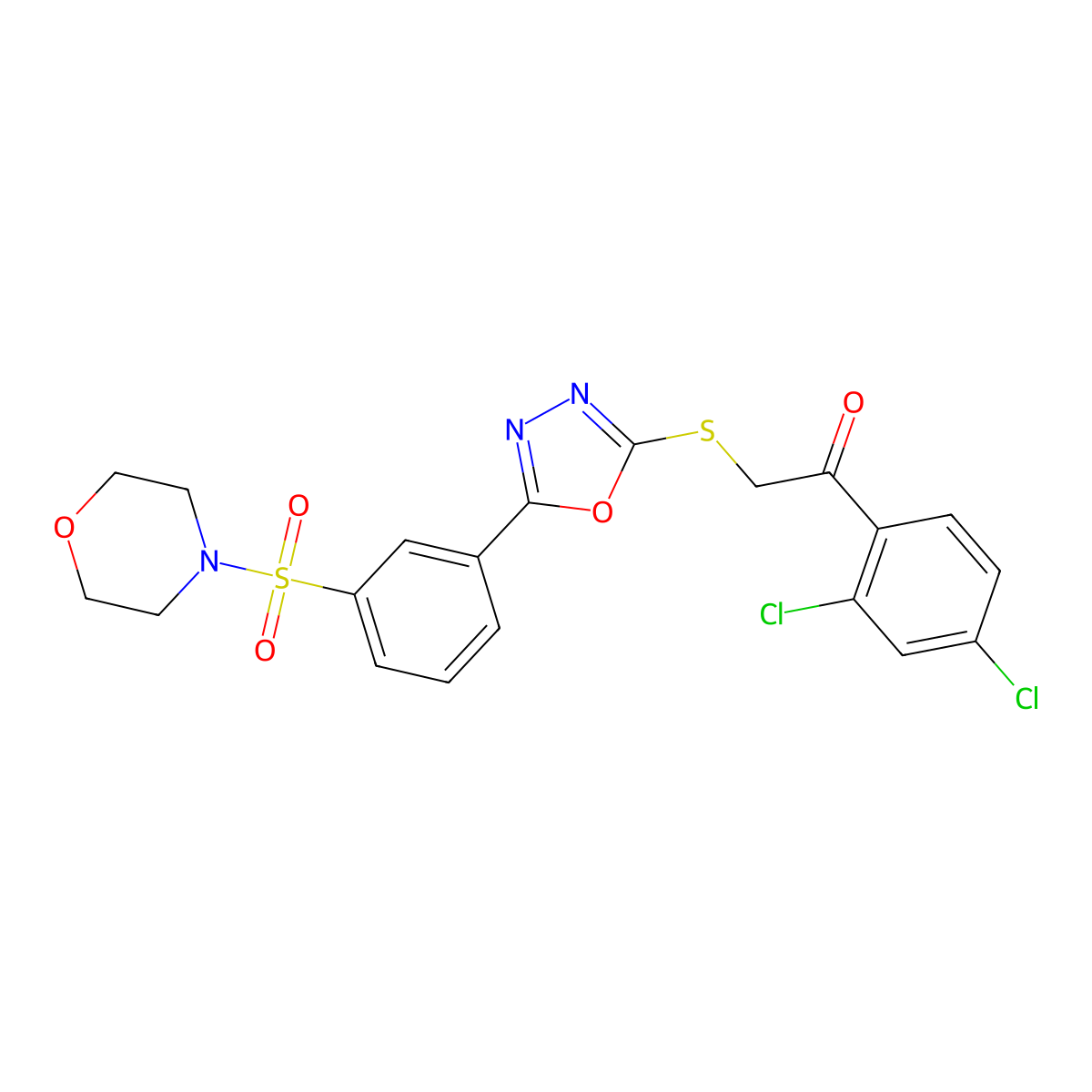 1-(2,4-Dichlorophenyl)-2-((5-(3-(morpholinosulfonyl)phenyl)-1,3,4-oxadiazol-2-yl)thio)ethanone molecular structure, CAS 748790-75-2
