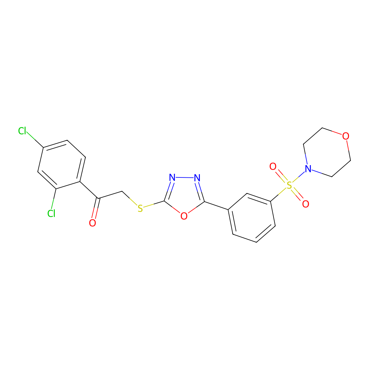 1-(2,4-Dichlorophenyl)-2-((5-(3-(morpholinosulfonyl)phenyl)-1,3,4-oxadiazol-2-yl)thio)ethanone molecular structure, CAS 748790-75-2