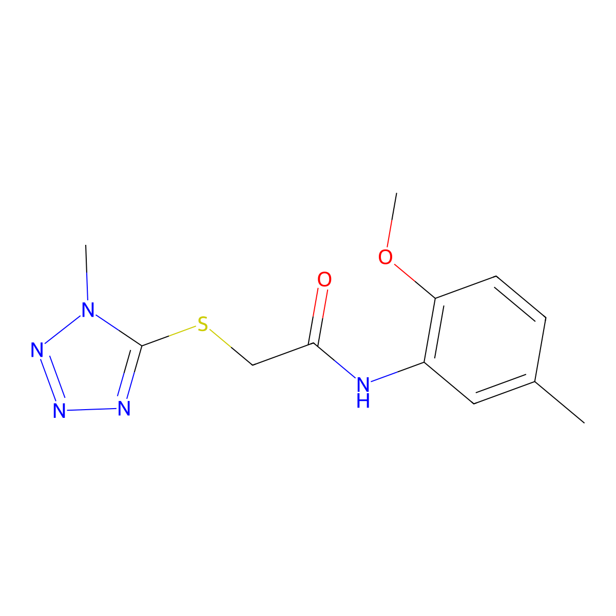 N-(2-methoxy-5-methylphenyl)-2-(1-methyltetrazol-5-yl)sulfanylacetamide molecular structure, CAS 748791-05-1