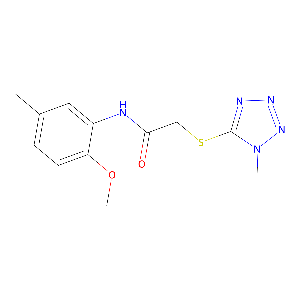 N-(2-methoxy-5-methylphenyl)-2-(1-methyltetrazol-5-yl)sulfanylacetamide molecular structure, CAS 748791-05-1