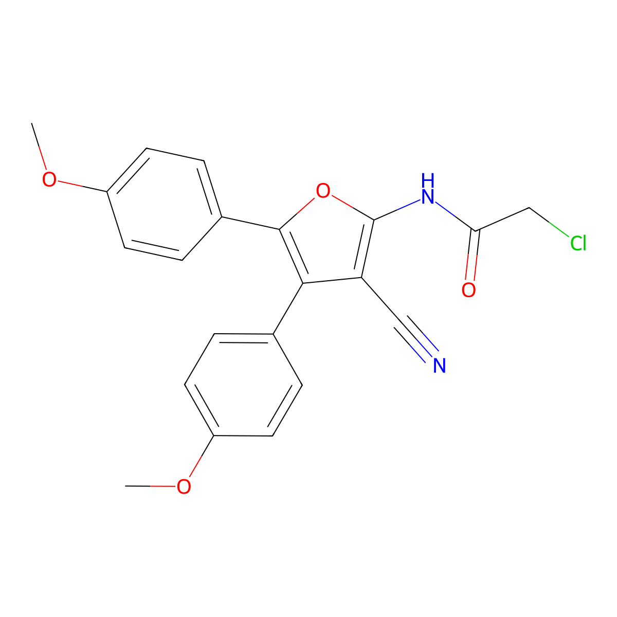 2-chloro-N-[3-cyano-4,5-bis(4-methoxyphenyl)furan-2-yl]acetamide molecular structure, CAS 748792-96-3