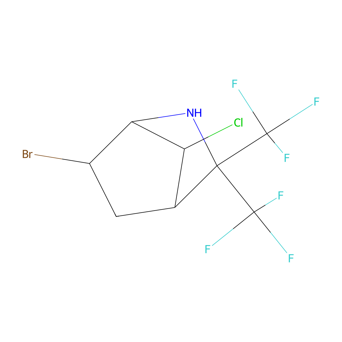 6-Bromo-7-chloro-3,3-bis-trifluoromethyl-2-aza-bicyclo[2.2.1]heptane molecular structure, CAS 748794-49-2