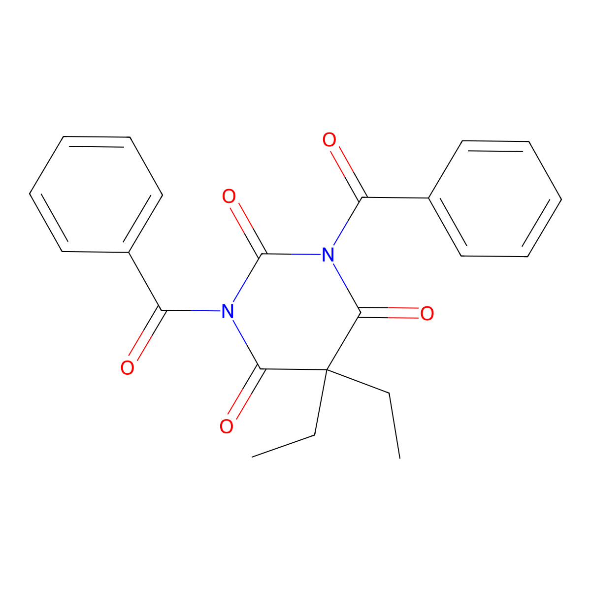 1,3-Dibenzoyl-5,5-diethyl-1,3-diazinane-2,4,6-trione molecular structure, CAS 749-01-9