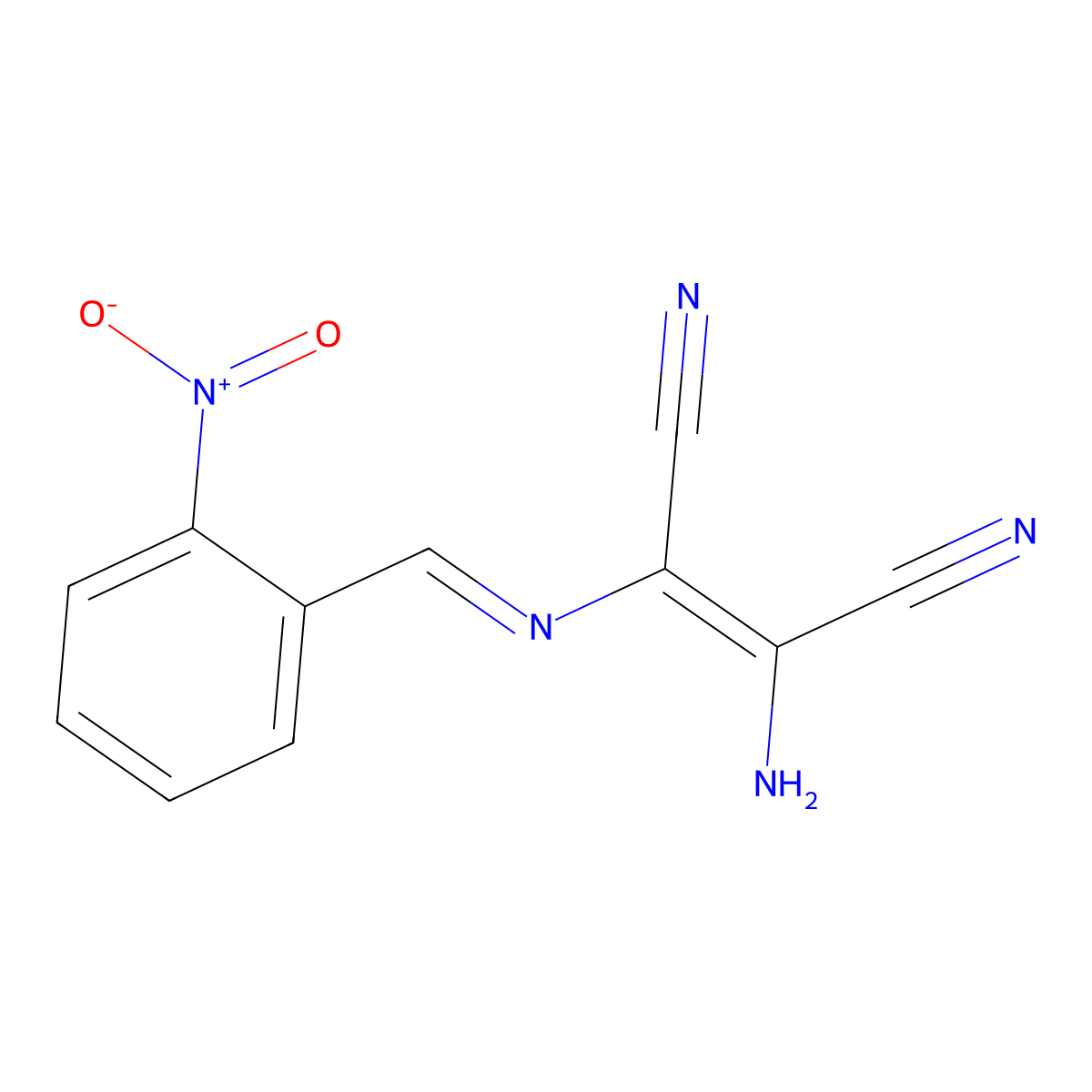 2-Amino-3-[(2-nitrophenyl)methylideneamino]but-2-enedinitrile molecular structure, CAS 74900-38-2