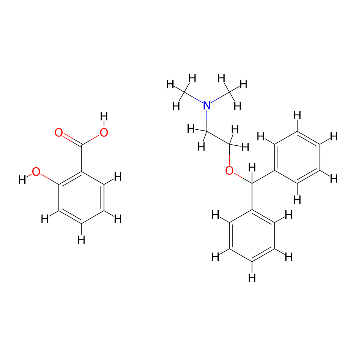 Diphenhydramine salicylate molecular structure, CAS 7491-10-3