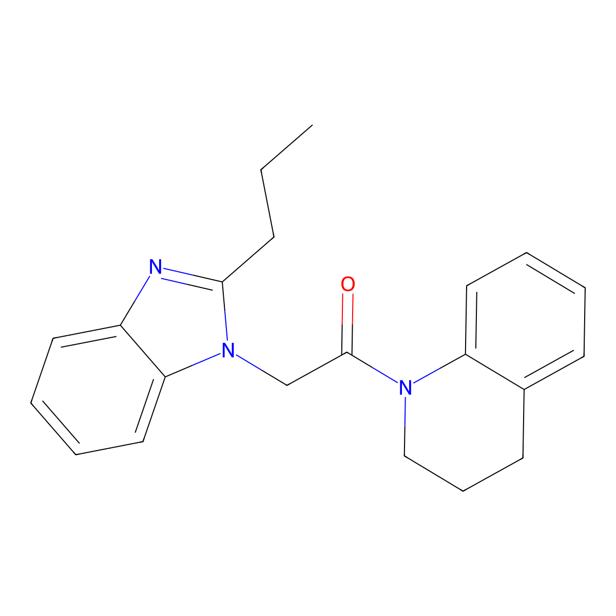 2-(2-propyl-1H-1,3-benzodiazol-1-yl)-1-(1,2,3,4-tetrahydroquinolin-1-yl)ethan-1-one molecular structure, CAS 749212-56-4