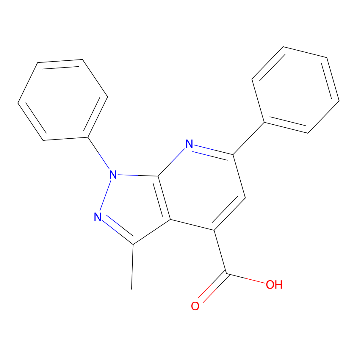 3-Methyl-1,6-diphenyl-1H-pyrazolo[3,4-b]pyridine-4-carboxylic acid molecular structure, CAS 749218-99-3