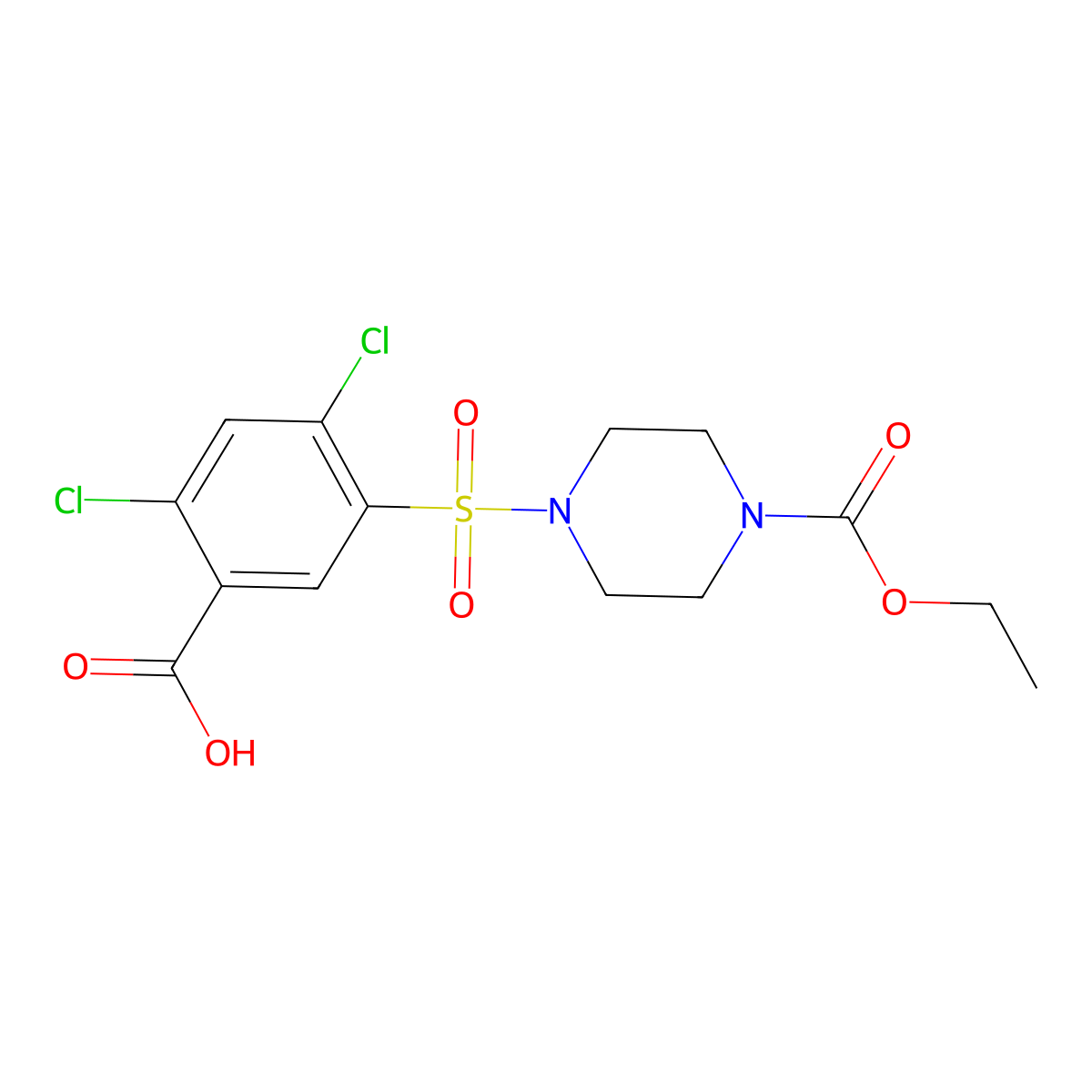 2,4-Dichloro-5-{[4-(ethoxycarbonyl)piperazin-1-yl]sulfonyl}benzoic acid molecular structure, CAS 749219-09-8