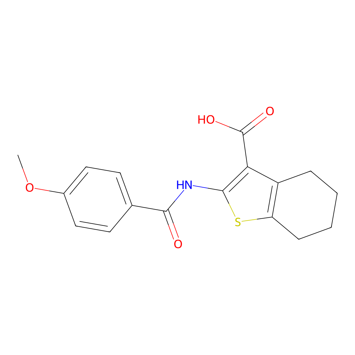 2-(4-Methoxybenzamido)-4,5,6,7-tetrahydro-1-benzothiophene-3-carboxylic acid molecular structure, CAS 749219-12-3