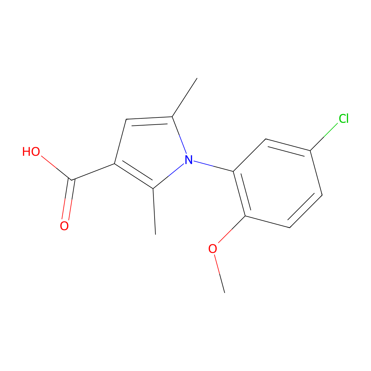 1-(5-chloro-2-methoxyphenyl)-2,5-dimethyl-1H-pyrrole-3-carboxylic acid molecular structure, CAS 749219-31-6