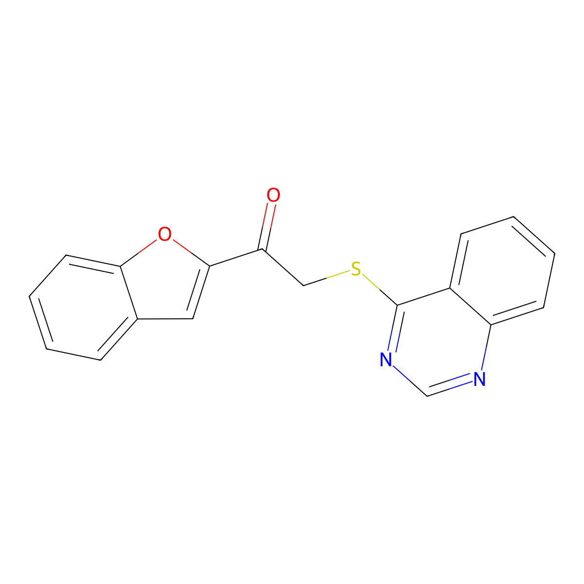 1-(1-Benzofuran-2-yl)-2-quinazolin-4-ylsulfanylethanone molecular structure, CAS 749220-49-3