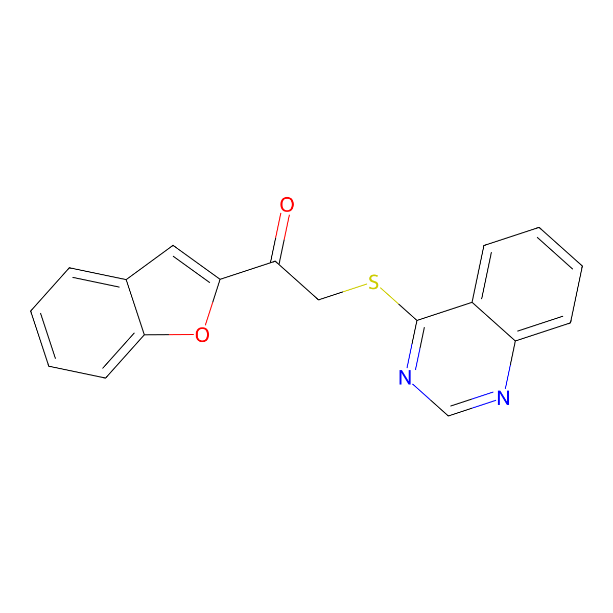1-(1-Benzofuran-2-yl)-2-quinazolin-4-ylsulfanylethanone molecular structure, CAS 749220-49-3