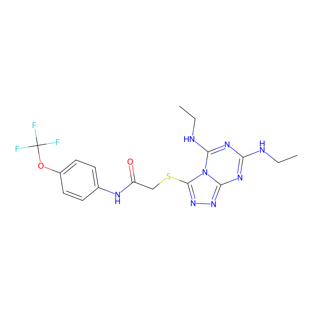 2-{[5,7-bis(ethylamino)-[1,2,4]triazolo[4,3-a][1,3,5]triazin-3-yl]sulfanyl}-N-[4-(trifluoromethoxy)phenyl]acetamide molecular structure, CAS 749222-87-5