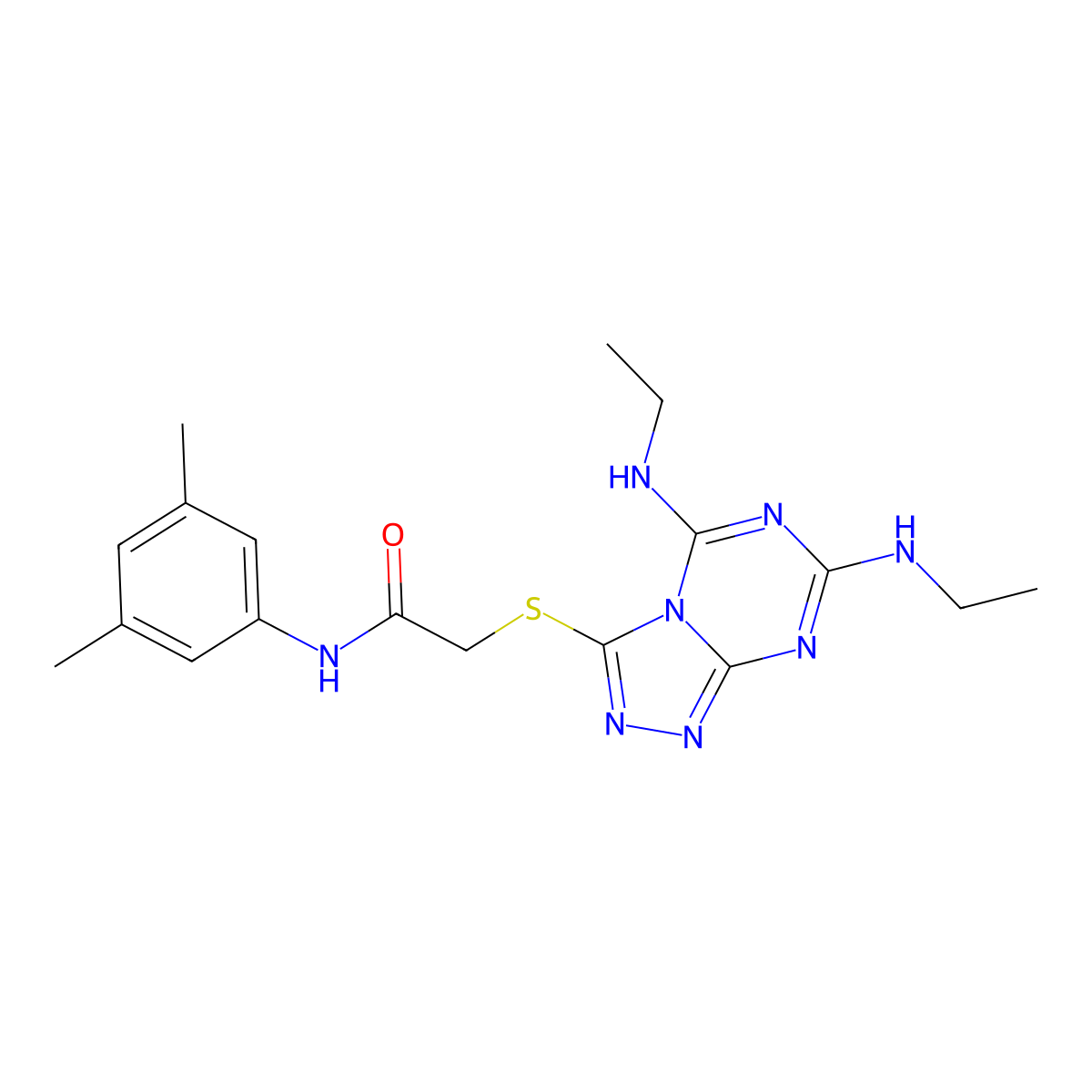 2-[[5,7-bis(ethylamino)-[1,2,4]triazolo[4,3-a][1,3,5]triazin-3-yl]sulfanyl]-N-(3,5-dimethylphenyl)acetamide molecular structure, CAS 749222-94-4