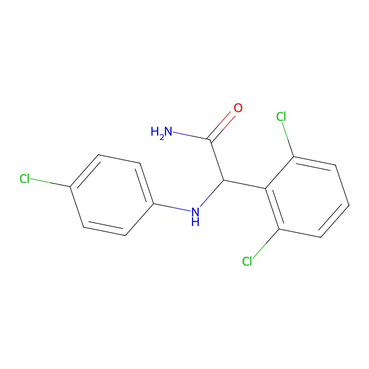 2-[(4-Chlorophenyl)amino]-2-(2,6-dichlorophenyl)acetamide molecular structure, CAS 74932-41-5