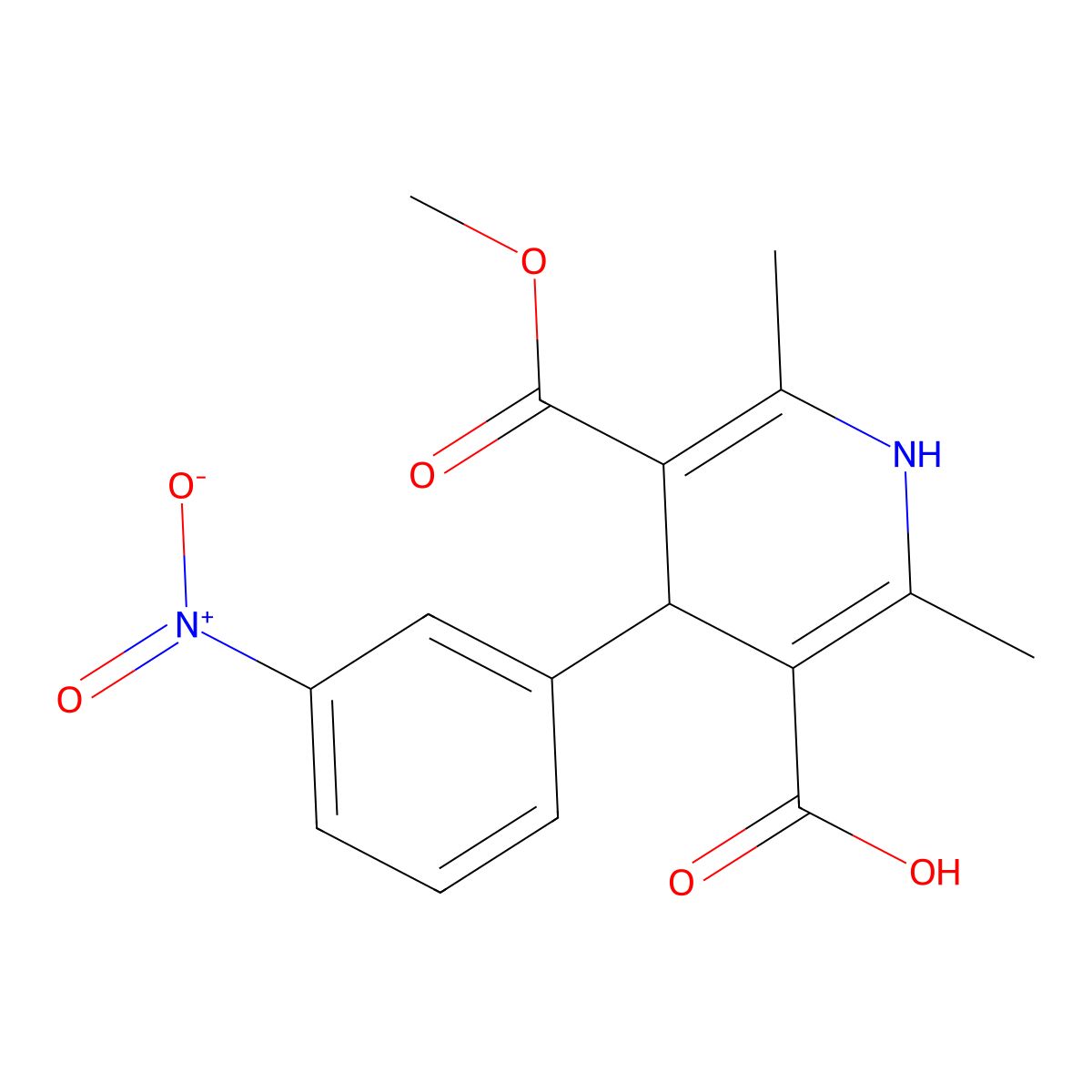 2,6-Dimethyl-4-(3-nitrophenyl)-1,4-dihydropyridine-3,5-dicarboxylic acid monomethyl ester molecular structure, CAS 74936-72-4