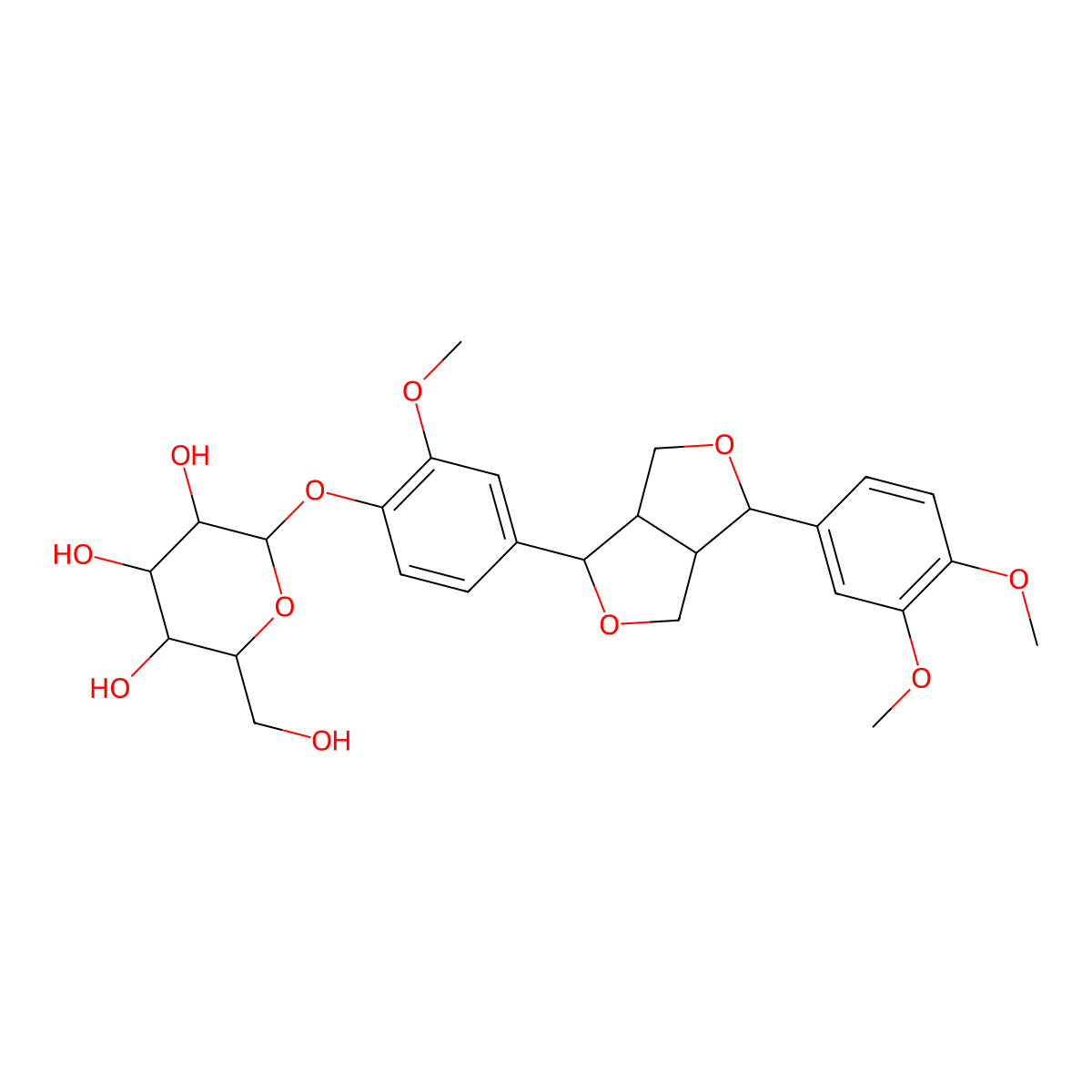 (+)-Pinoresinol monomethyl ether 4-O-beta-D-glucoside molecular structure, CAS 74957-57-6