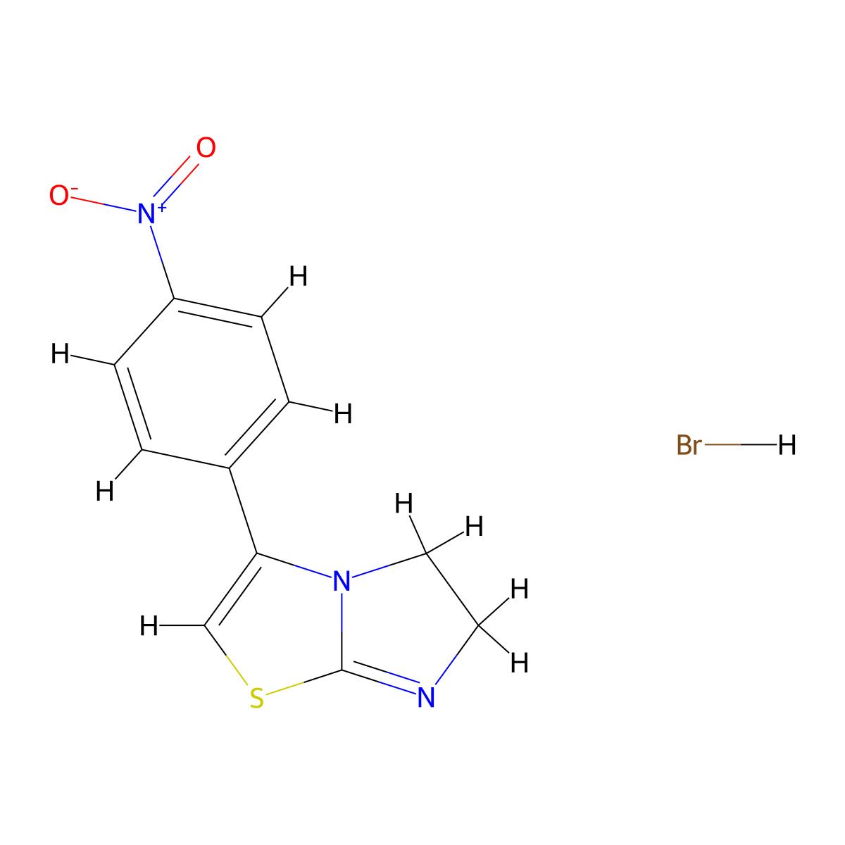 7H-Imidazo(2,1-b)thiazol-4-ium, 5,6-dihydro-3-(p-nitrophenyl)-, bromide molecular structure, CAS 7496-63-1