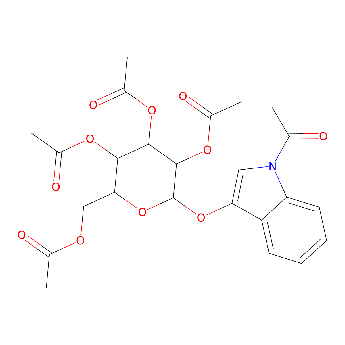 1-Acetyl-3-((2,3,4,6-tetra-O-acetyl-beta-D-glucopyranosyl)oxy)-1H-indole molecular structure, CAS 7497-97-4