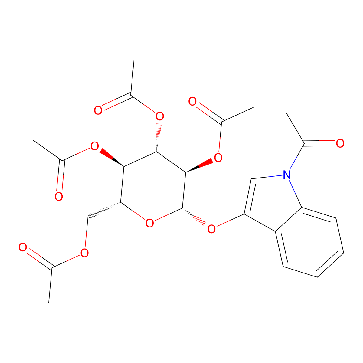 1-Acetyl-3-((2,3,4,6-tetra-O-acetyl-beta-D-glucopyranosyl)oxy)-1H-indole molecular structure, CAS 7497-97-4