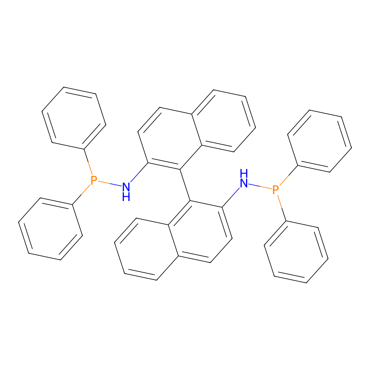 N-diphenylphosphanyl-1-[2-(diphenylphosphanylamino)naphthalen-1-yl]naphthalen-2-amine molecular structure, CAS 74974-14-4