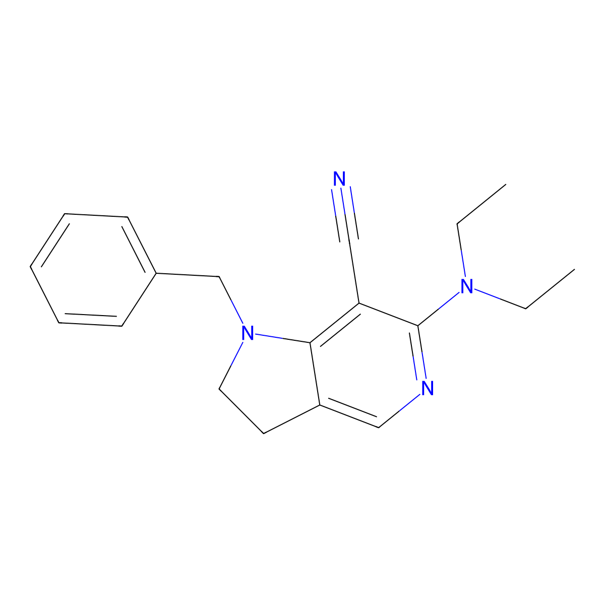 1-benzyl-6-(diethylamino)-2,3-dihydro-1H-pyrrolo[3,2-c]pyridine-7-carbonitrile molecular structure, CAS 74976-20-8