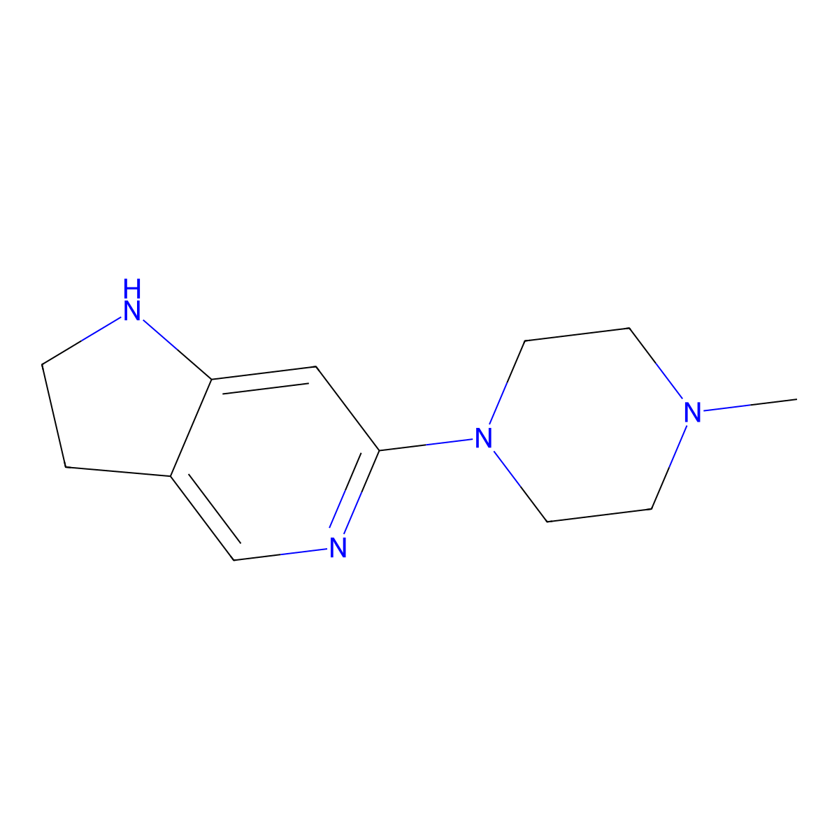 1H-Pyrrolo(3,2-c)pyridine, 2,3-dihydro-6-(4-methyl-1-piperazinyl)- molecular structure, CAS 74976-27-5