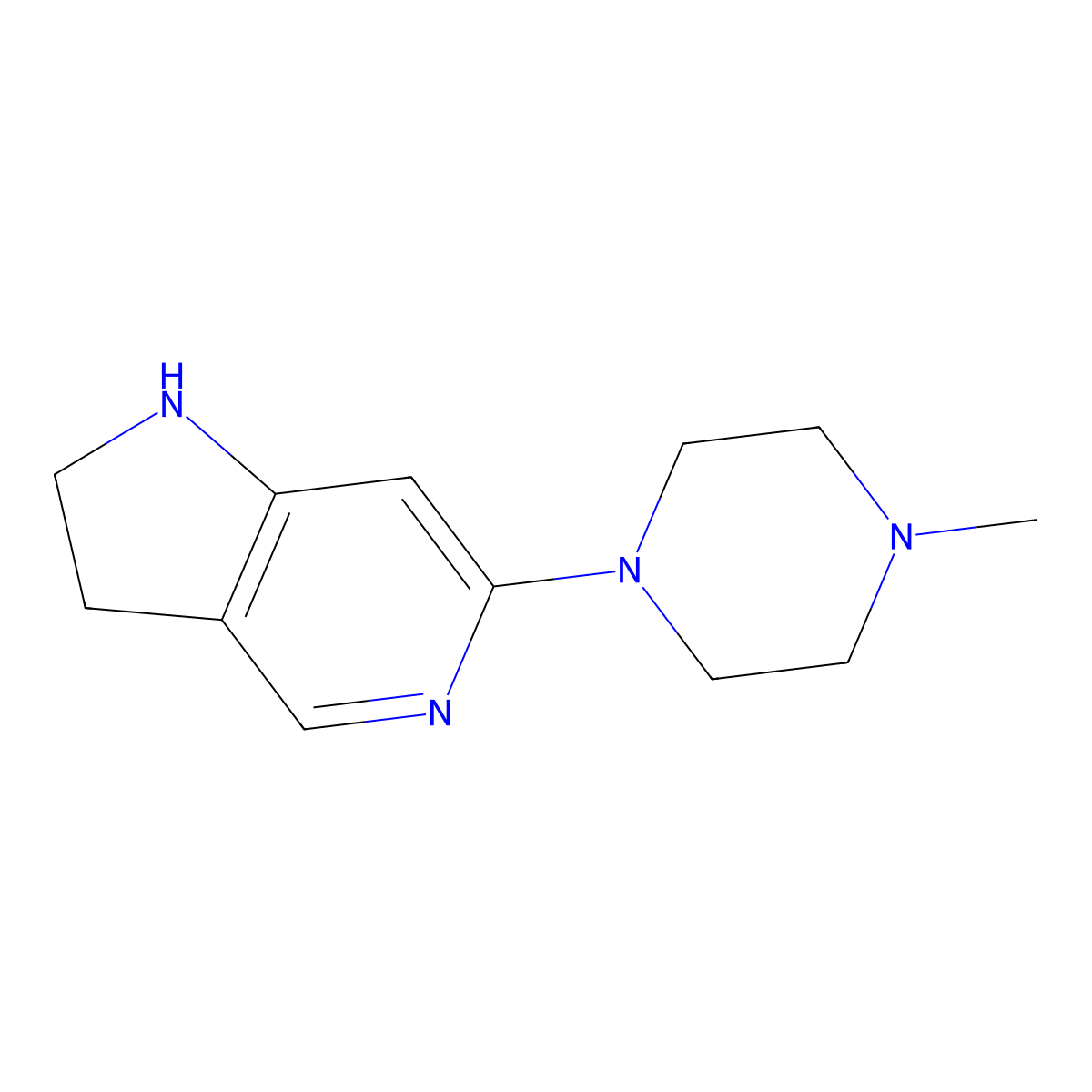 1H-Pyrrolo(3,2-c)pyridine, 2,3-dihydro-6-(4-methyl-1-piperazinyl)- molecular structure, CAS 74976-27-5
