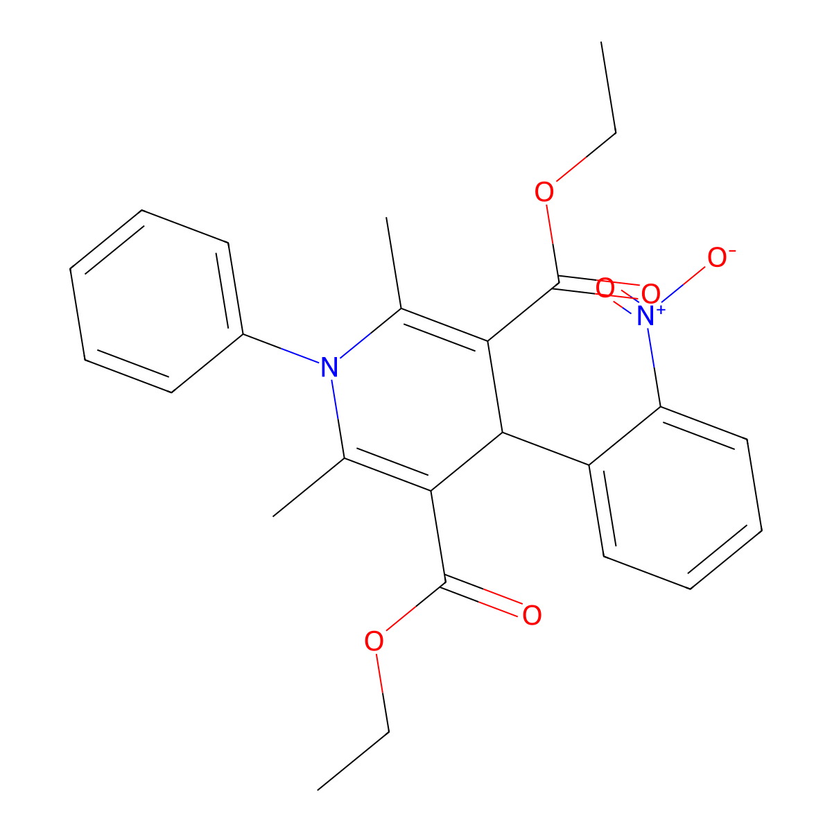3,5-Pyridinedicarboxylic acid, 1,4-dihydro-2,6-dimethyl-4-(2-nitrophenyl)-1-phenyl-, diethyl ester molecular structure, CAS 74979-70-7
