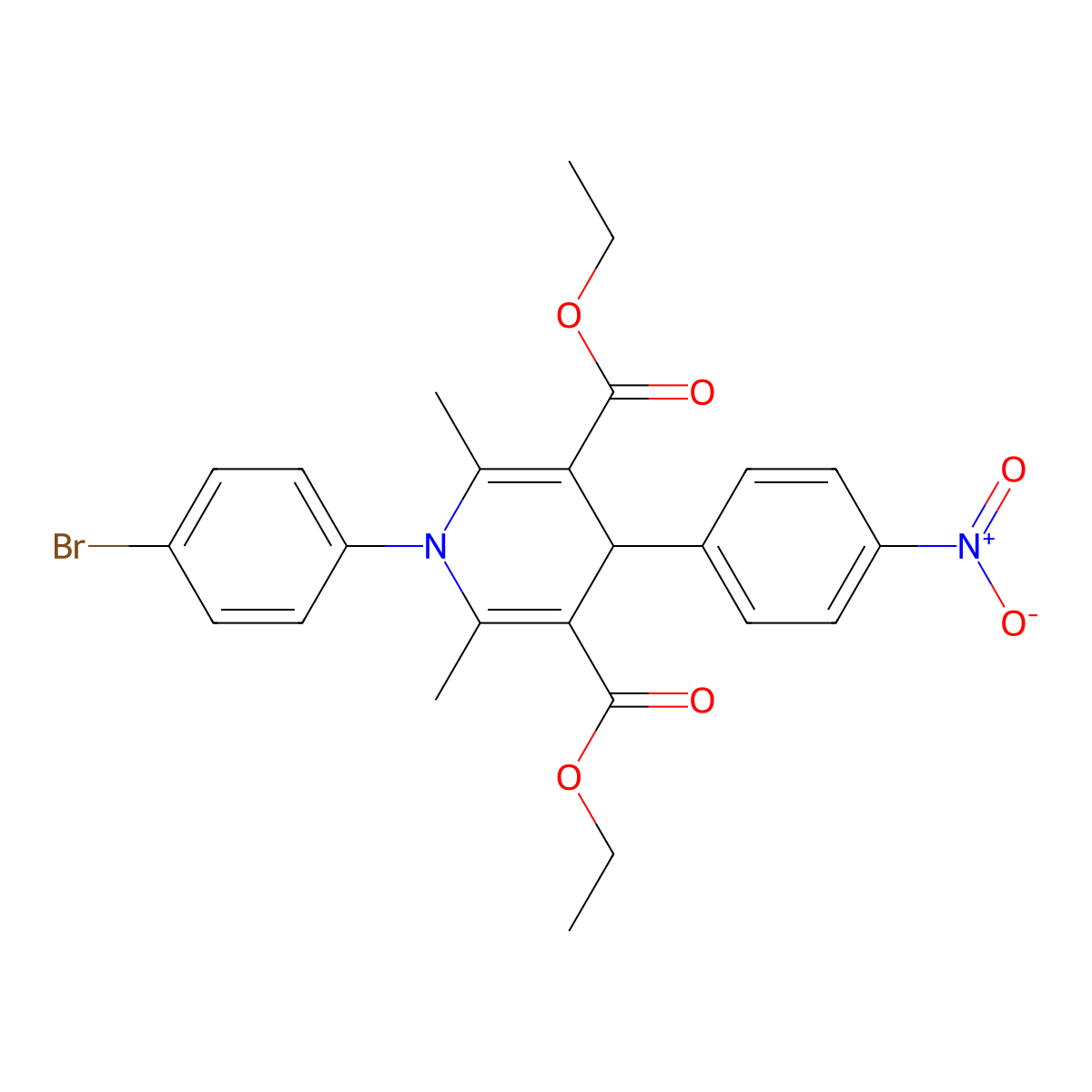 diethyl 1-(4-bromophenyl)-2,6-dimethyl-4-(4-nitrophenyl)-4H-pyridine-3,5-dicarboxylate molecular structure, CAS 74979-81-0