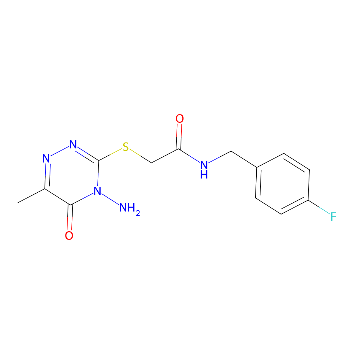 2-((4-amino-6-methyl-5-oxo-4,5-dihydro-1,2,4-triazin-3-yl)thio)-N-(4-fluorobenzyl)acetamide molecular structure, CAS 749890-09-3