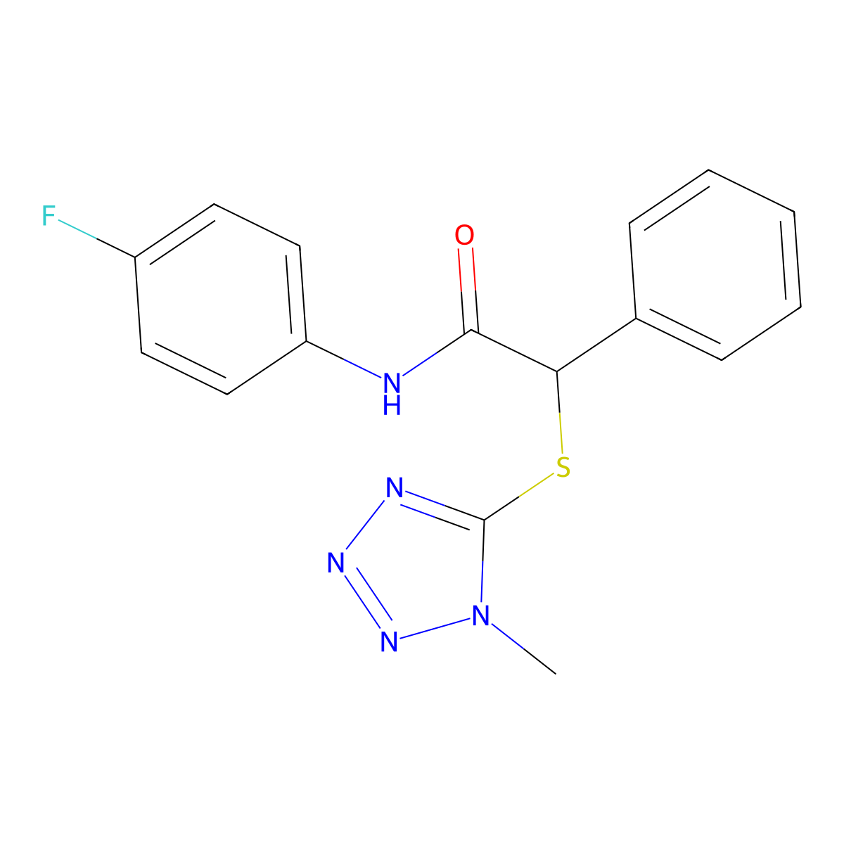 N-(4-fluorophenyl)-2-(1-methyltetrazol-5-yl)sulfanyl-2-phenylacetamide molecular structure, CAS 749894-58-4